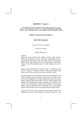 Capa do documento PDF - Carteiras como Dispositivos de Acesso Universal na Economia Web3